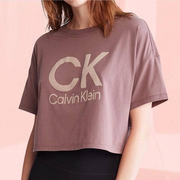 Calvin Klein Mauve Logo Crop Top Size M CK Streetwear Y2K Athleisure Essential - Picture 1 of 7